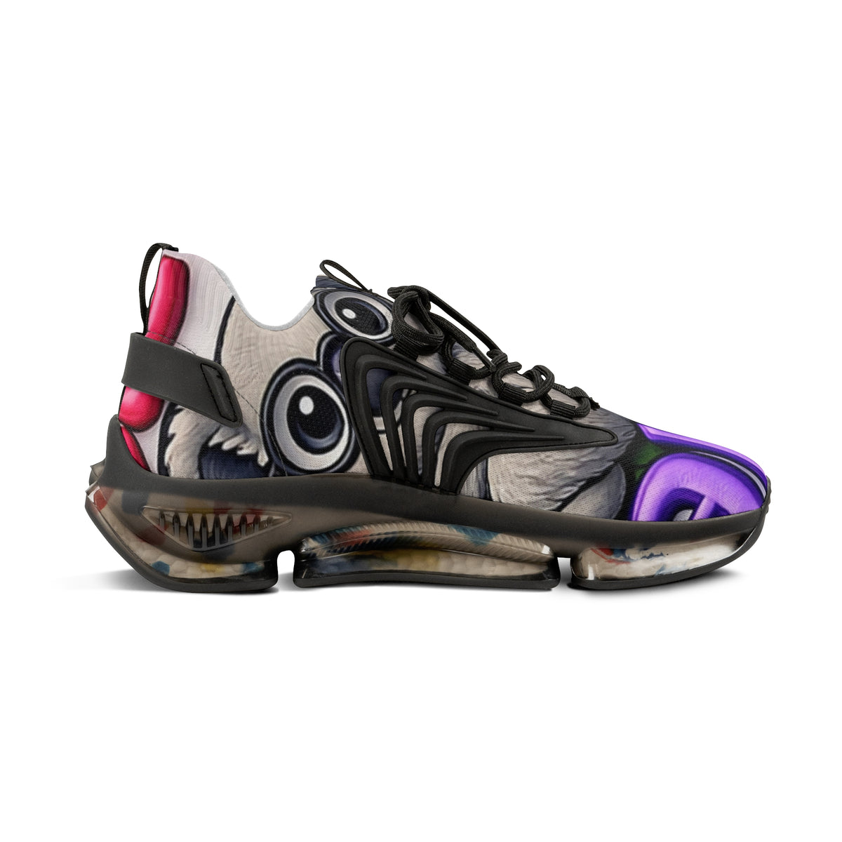 Graphic Mesh Sneakers — Colorful Streetwear Shoes with Playful Cartoon Eye Design